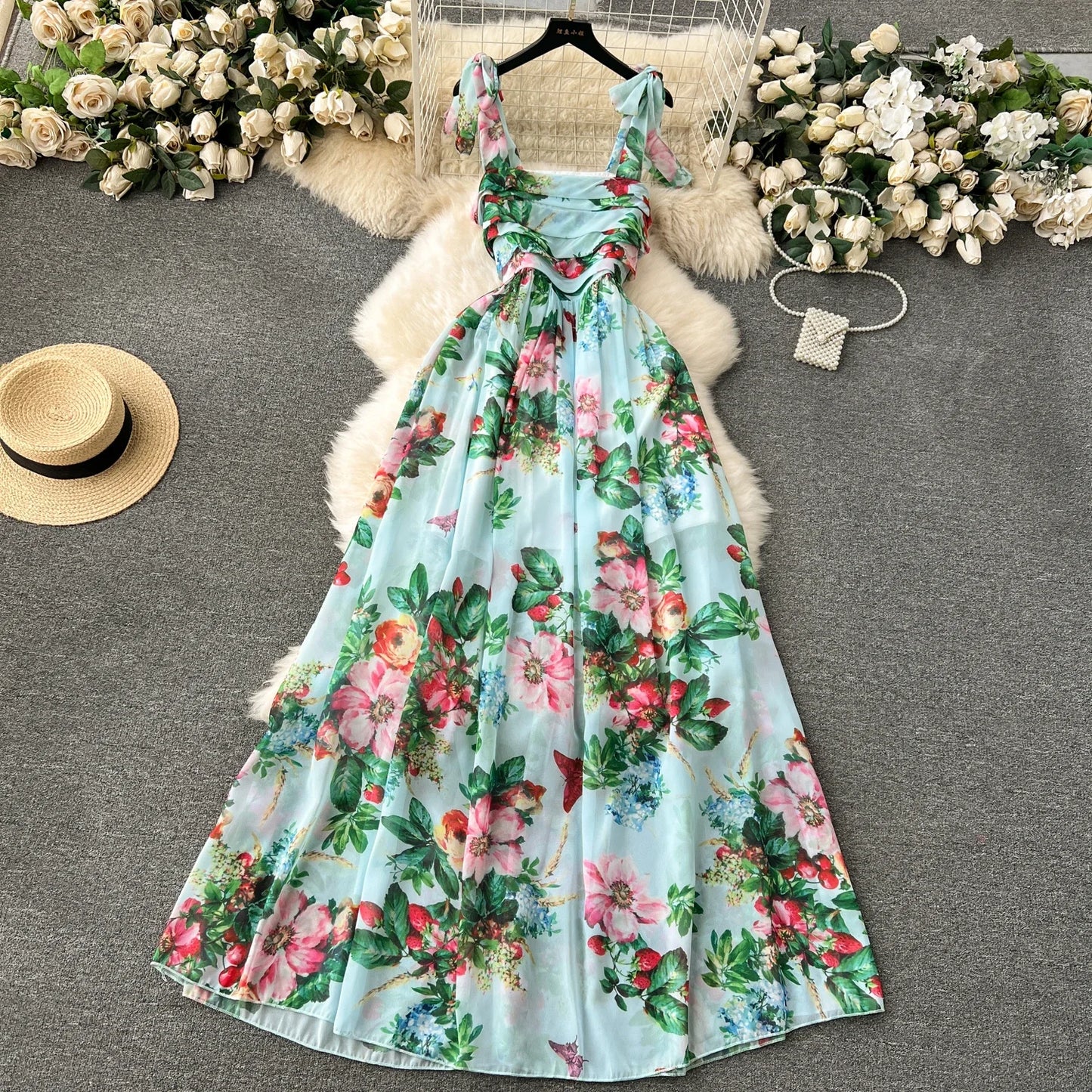 Elegant Floral Off Shoulder A Line Dress for Women