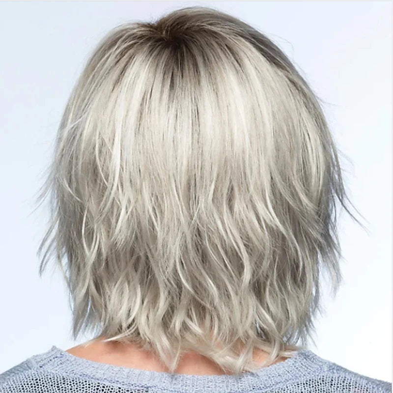 Lightweight Grey Short Curly Synthetic Wig For Women