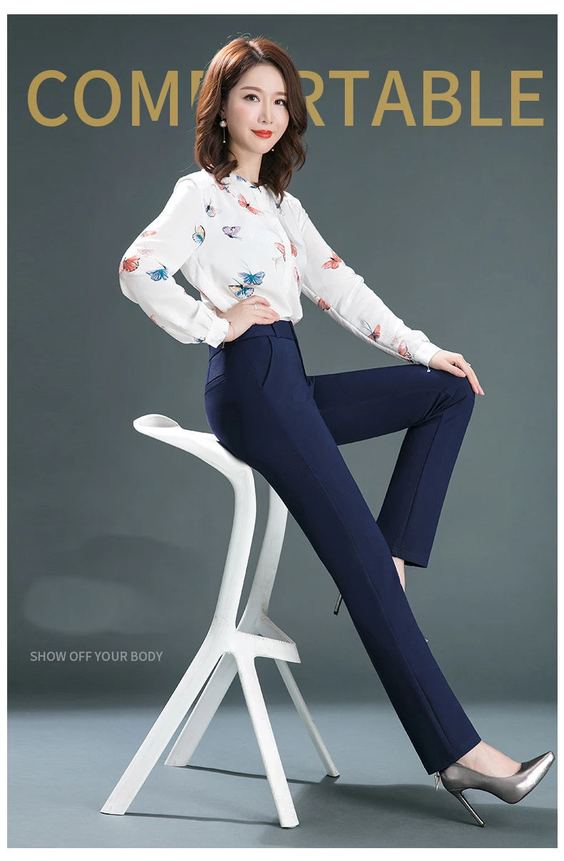 High Waist Straight Leg Relaxed Fit Pants For Women
