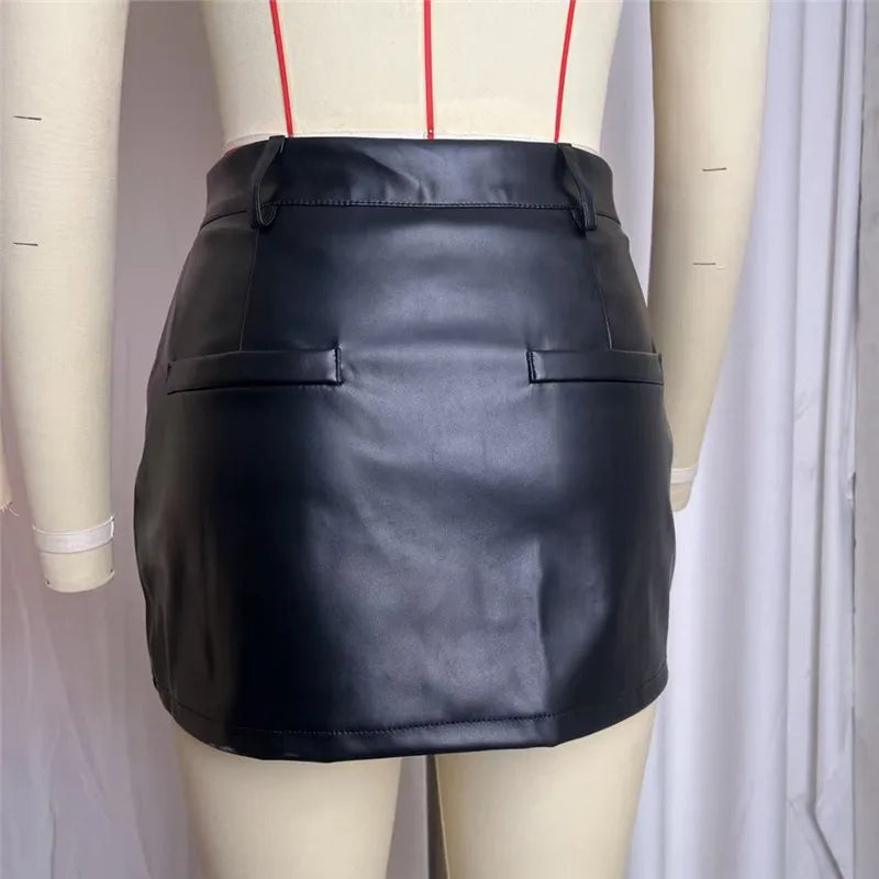 Slim Fit Faux Leather Zippered Mini Skirt for Women