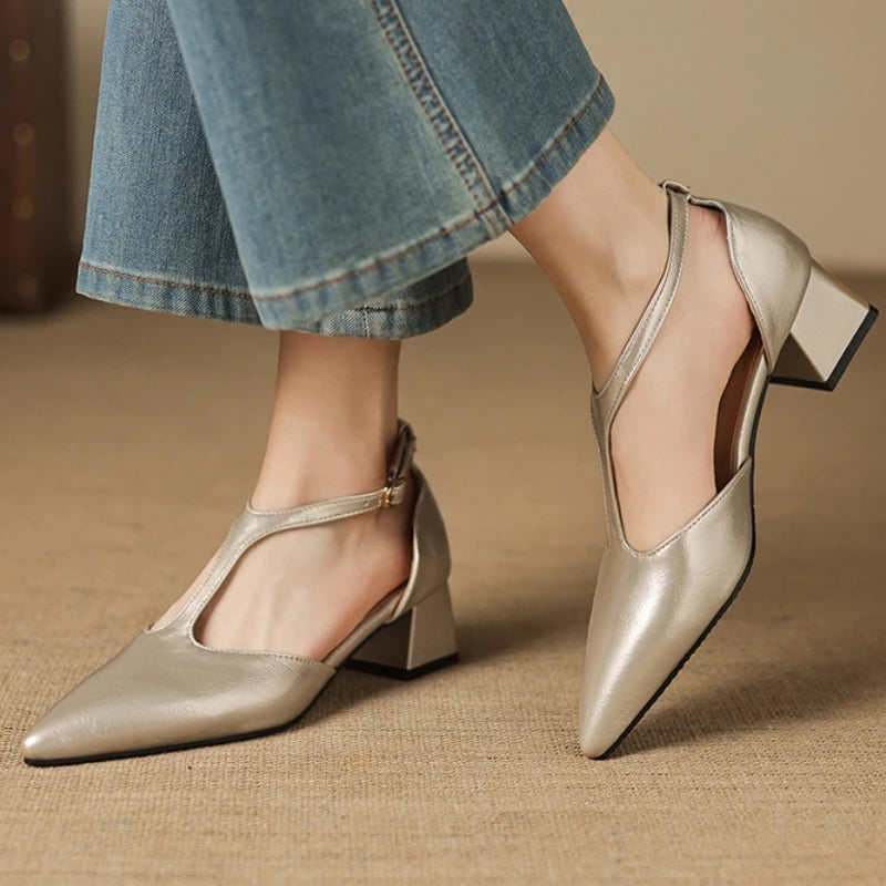Point Toe Square Heel Mary Jane Pumps