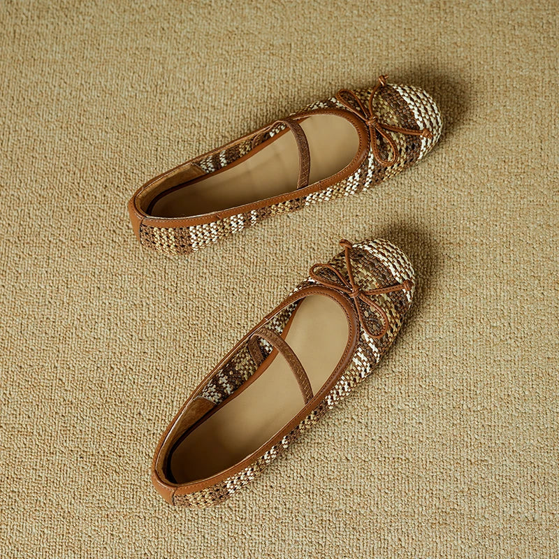 All Day Comfort Textured Woven Bowtie Ballet Flats for Women