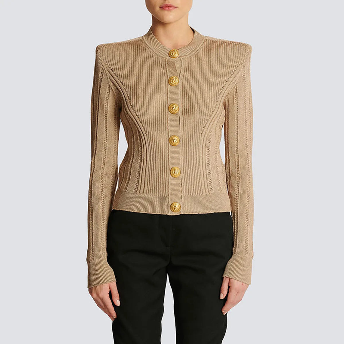 2025 Autumn New Fashion Crew Neck Long-sleeved Top Commuter Single-breasted Slim-fit Sweater Cardigan Jacket for Women