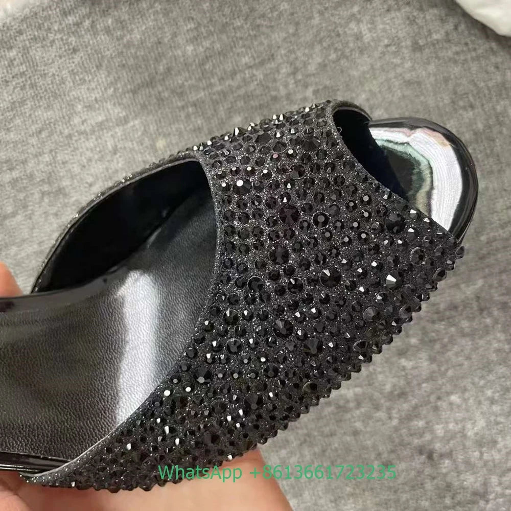 Elegant Rhinestone Peep Toe Stiletto Heel Slides For Women