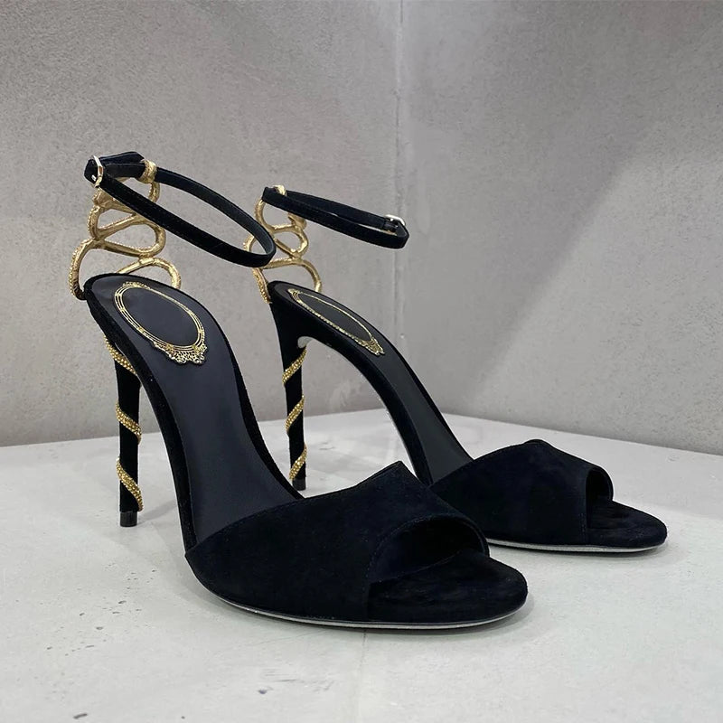 Serpentine Strappy Stiletto Sandals With Open Toe for Women