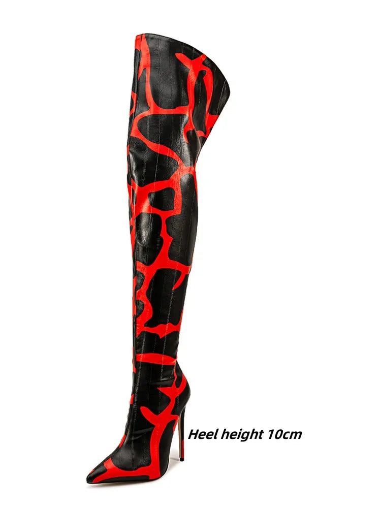 Sexy Striped Back Zip Over-the-Knee Boots for Women