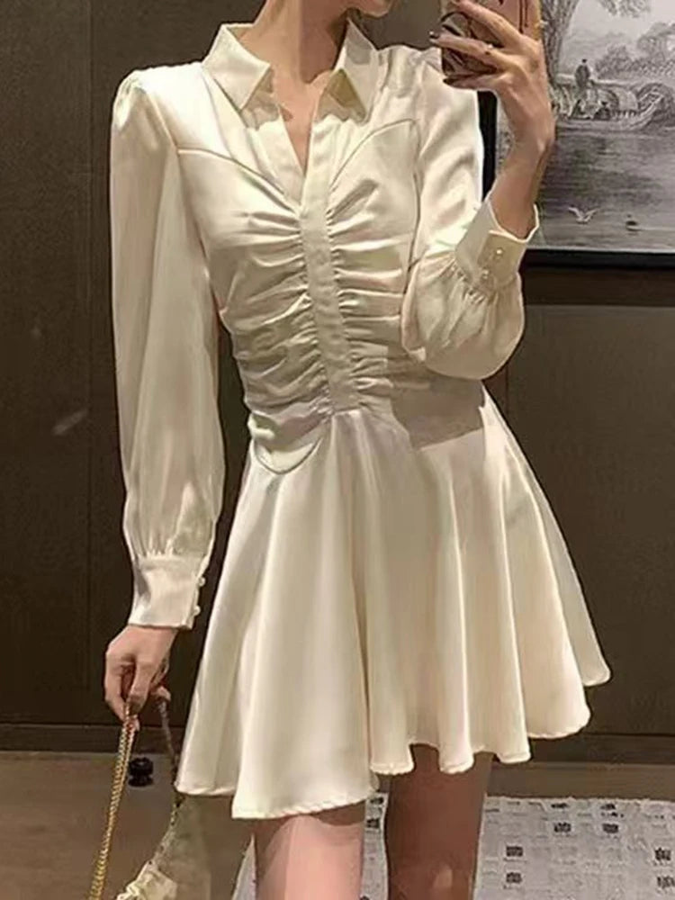 Vintage Pleated Long Sleeve Maxi Dress