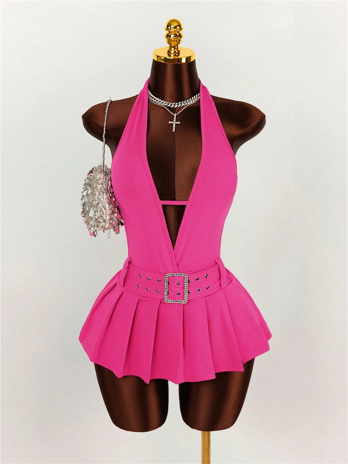 Deep V Neck Ruched Patchwork Bodycon Dress for Women