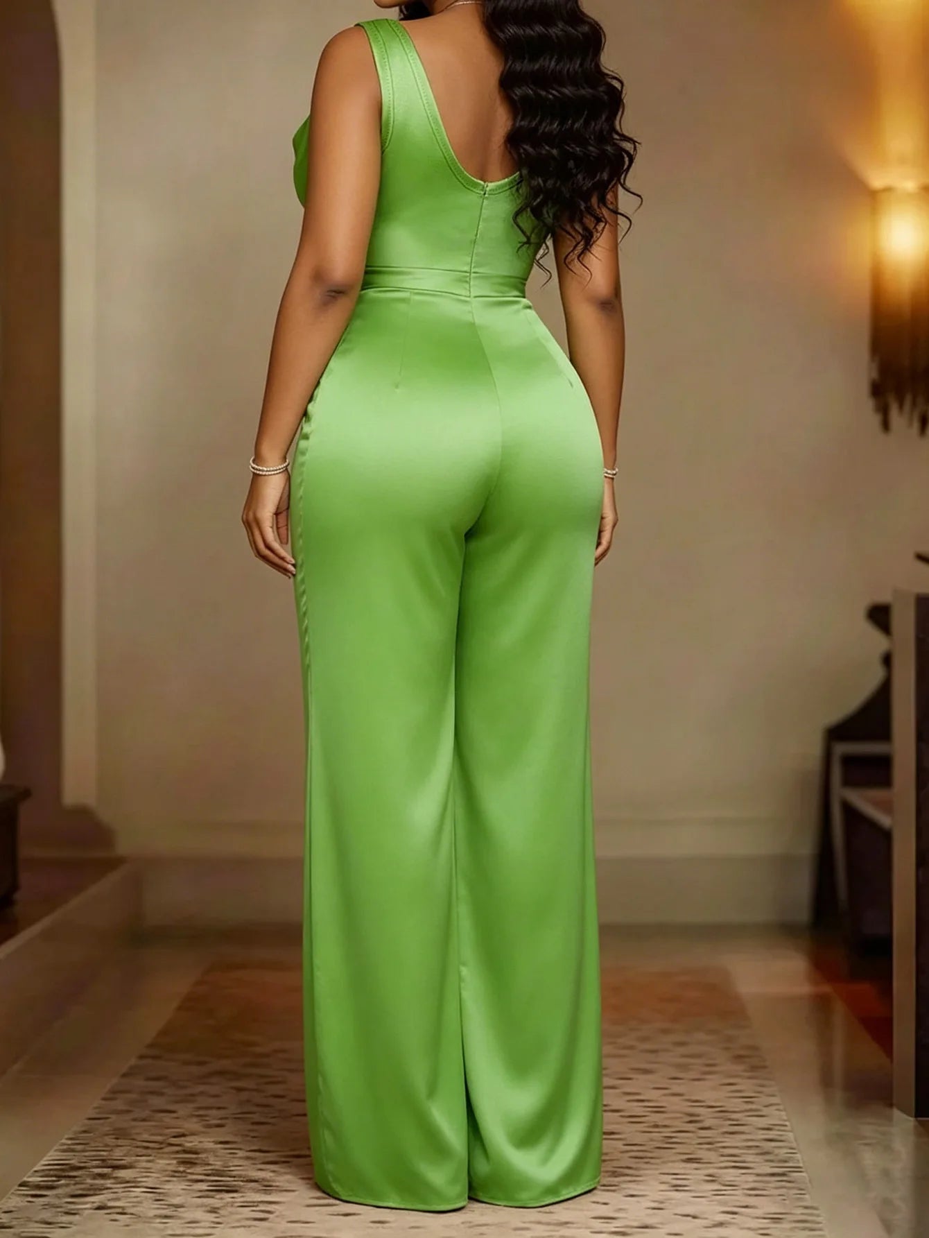 Elegant Satin Cowl Neck Wide Leg Jumpsuit for Women