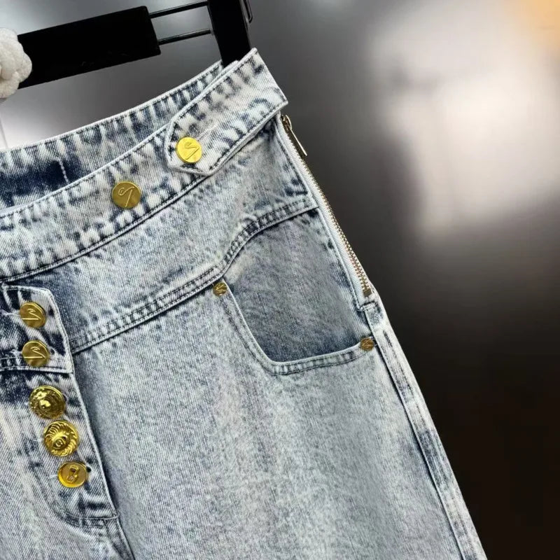 ANJY Autumn New Women's Streetwear Y2K Chic Fashion Safari Style Niche Personality Spliced Button Jeans Casual Denim Pants A7689