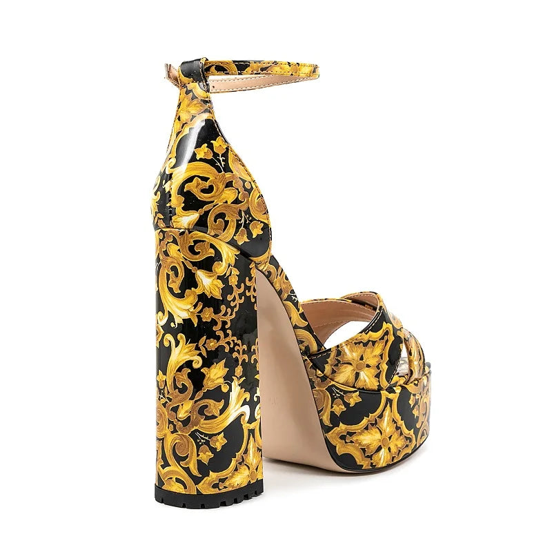 Summer Platform Sandals Printed Leather Ultra High Heel for Women