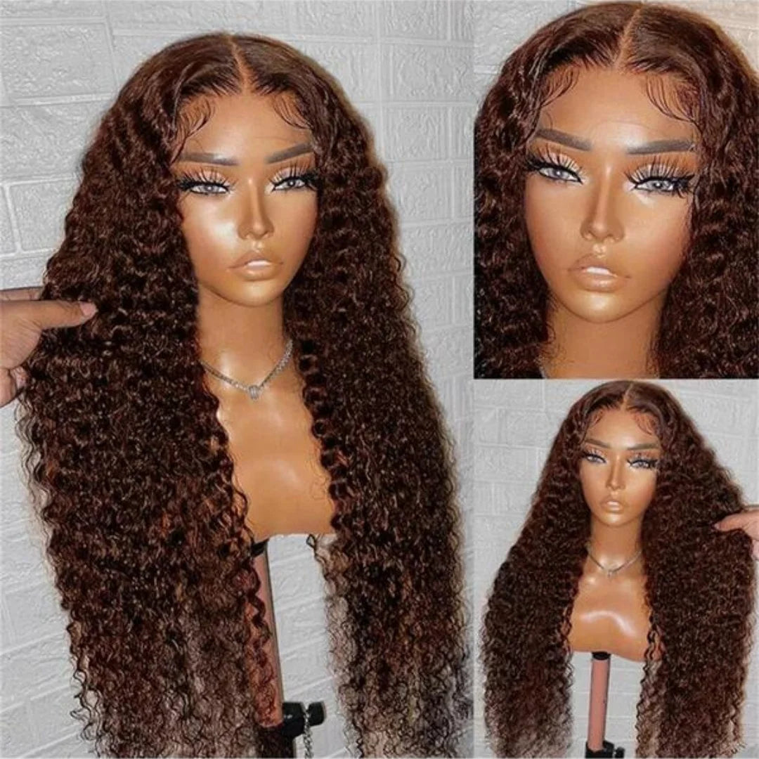Chocolate Brown Deep Curly Human Hair Lace Wig for Women