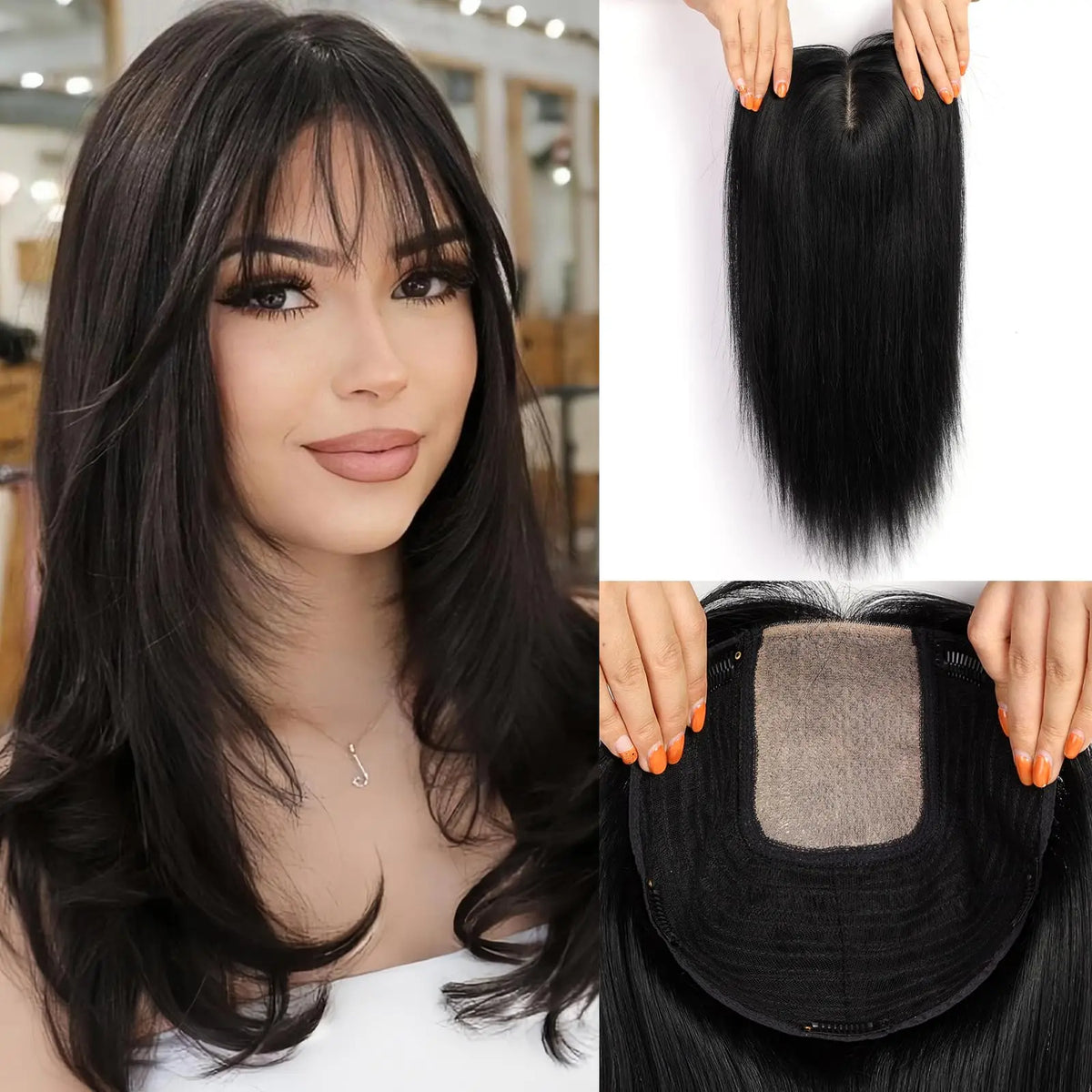 Straight Blonde Dark Root Remy Hair Clip In Topper For Women