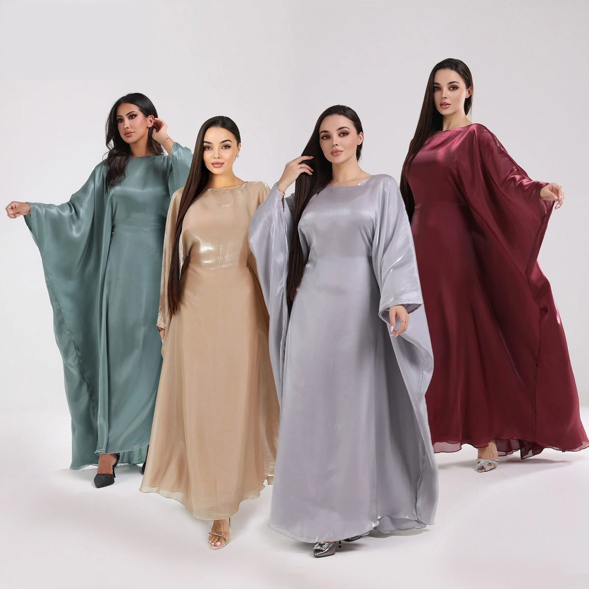 Shiny Loose Ankle-Length Kaftan Maxi Dress for Women