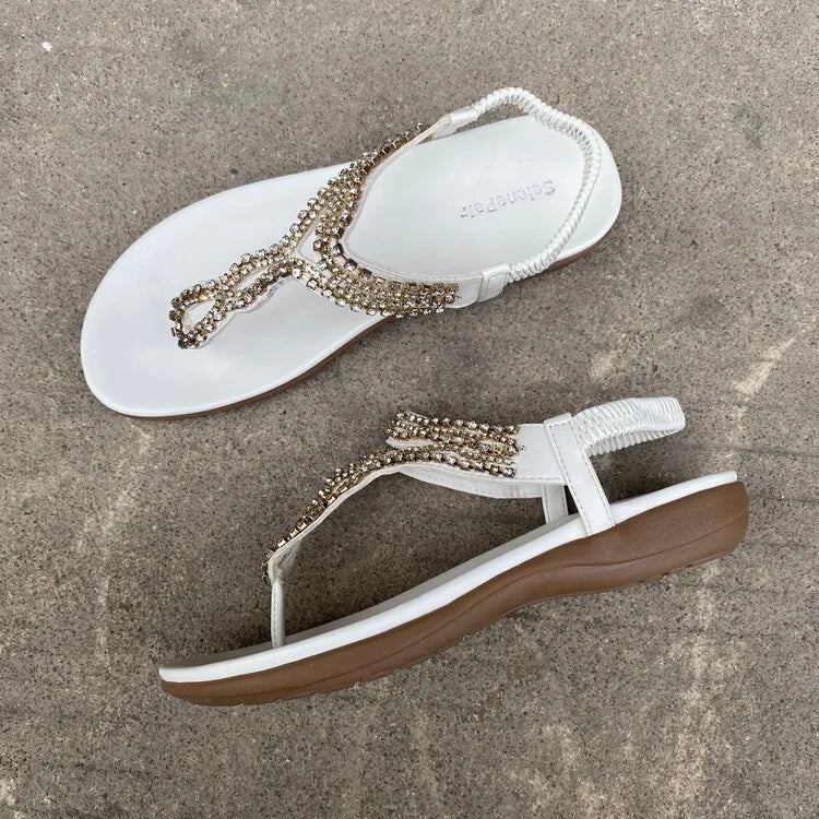 Comfortable Rhinestone Open Toe Flat Sandals for Women