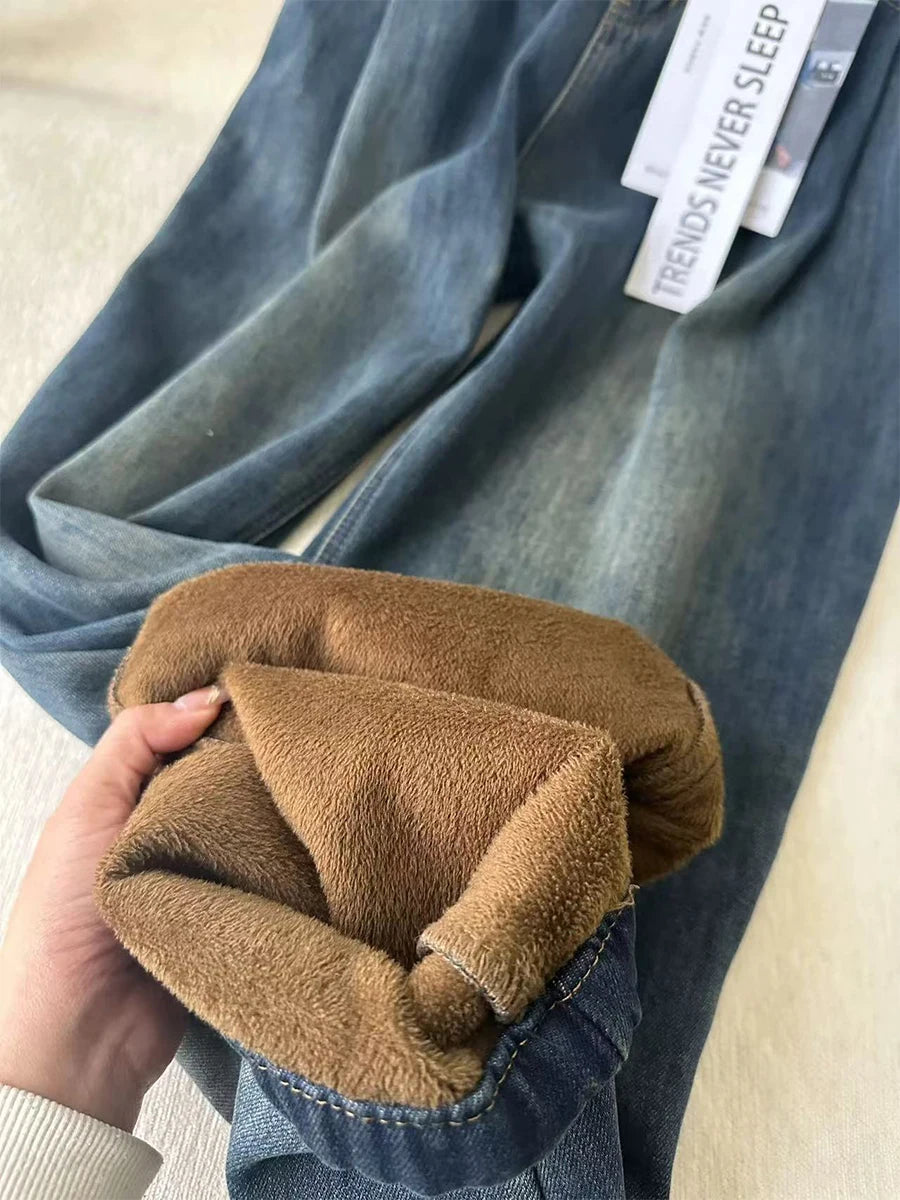 Velvet Baggy High Waist Denim Jeans