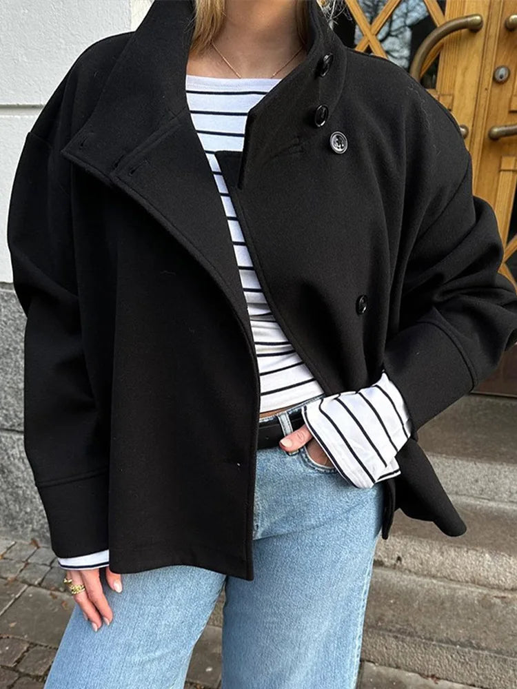 Casual Woolen Stand Collar Autumn Winter Coat for Women