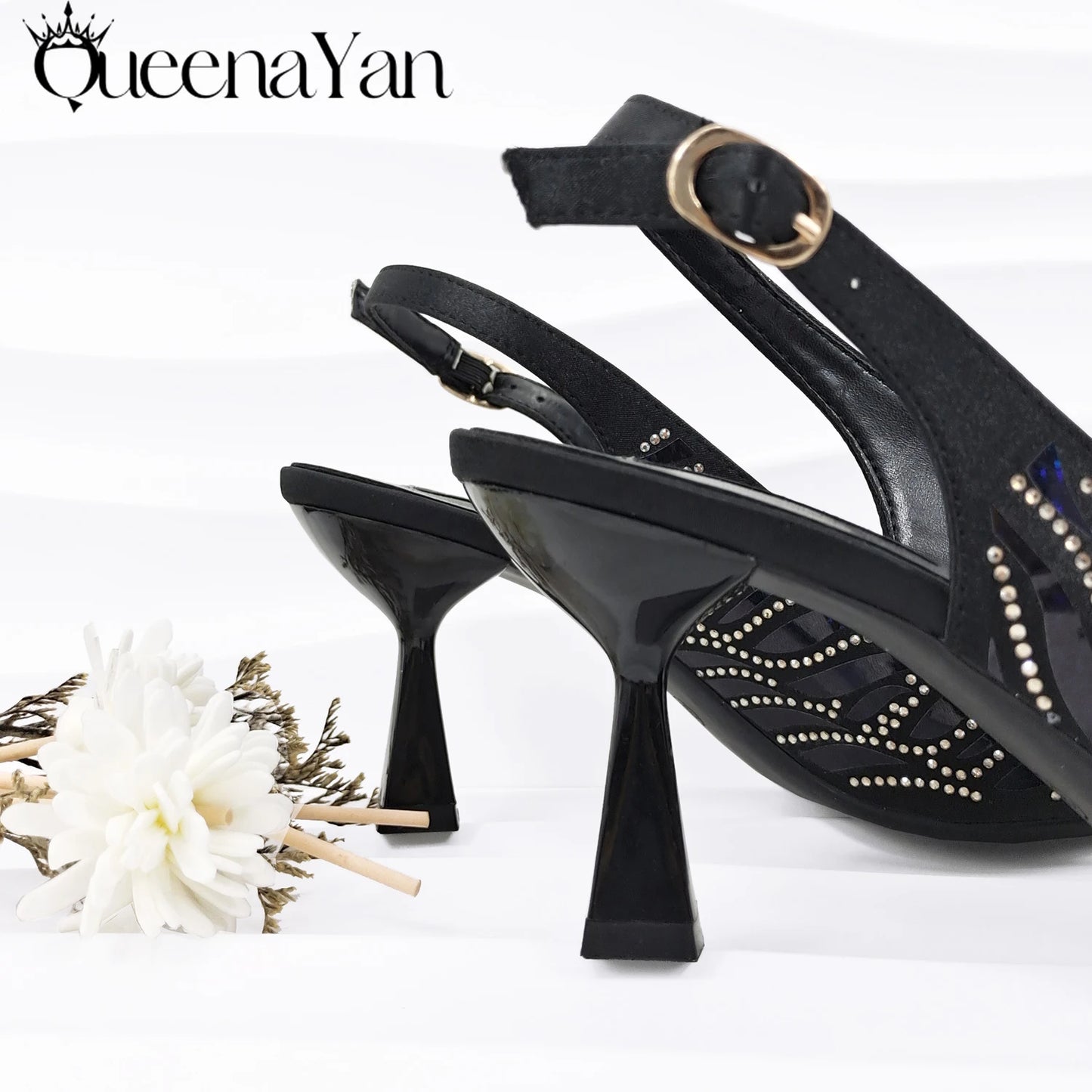Queena Yan Italian Design Party Shoes African Fashion Ladies Small Clutches With Stiletto Shoes OL Heels