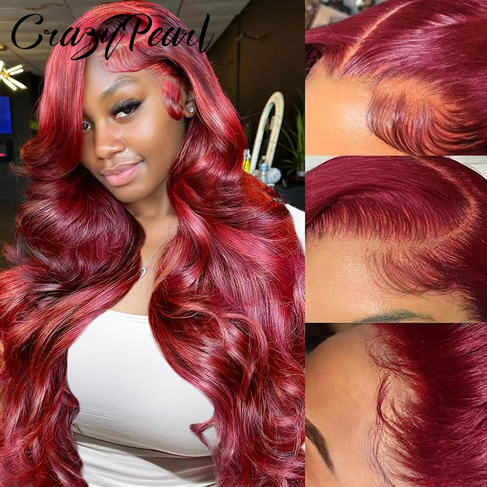 Burgundy Body Wave Lace Front Human Hair Wig for Women