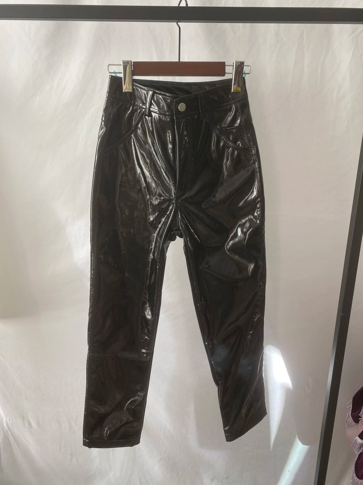 High Waisted Glossy Faux Leather Casual Pants For Women