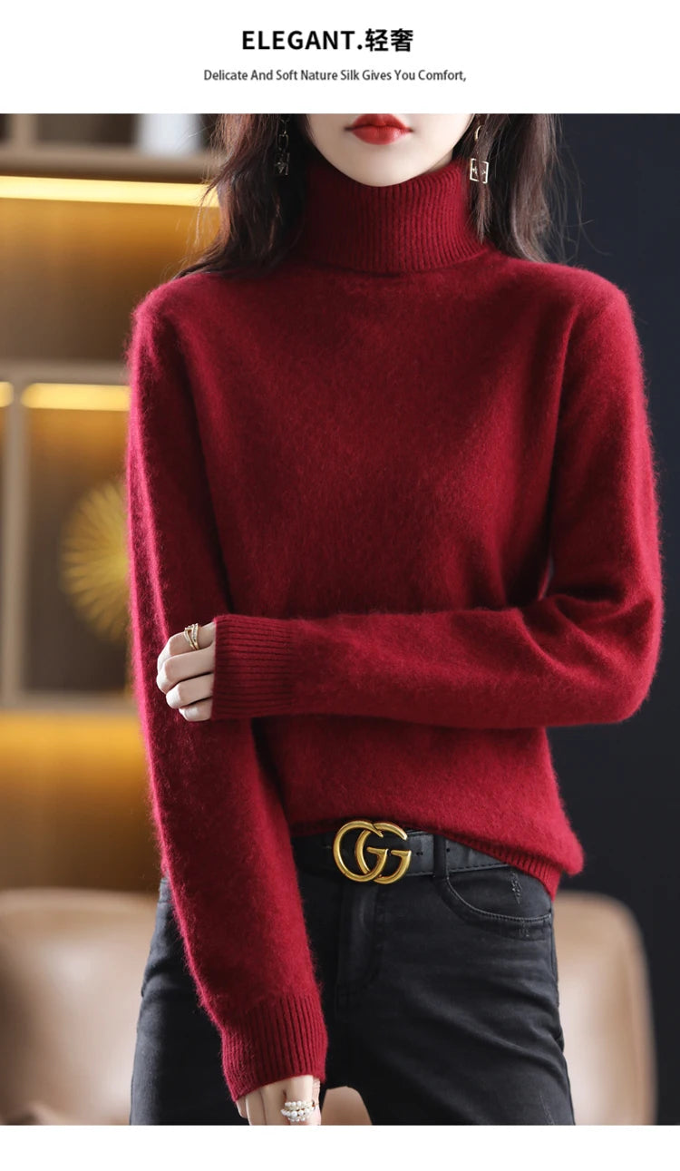 Soft Warm Knit Cashmere Turtleneck Sweater for Women