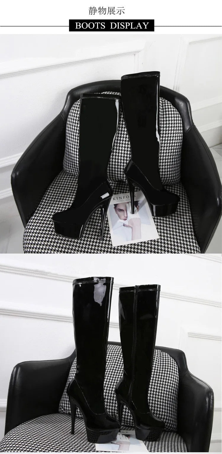 Gladiator Style Knee Length Leather Boots With Lace Up For Women