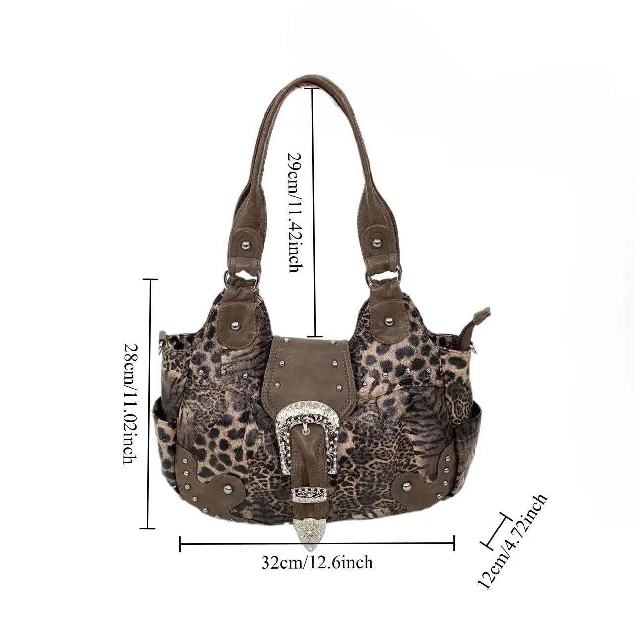 Leopard Print Patchwork Tote Bag with Pockets for Women