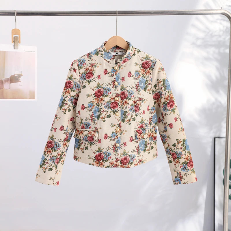 Elegant Striped Embroidered Open Stitch Jacket for Women