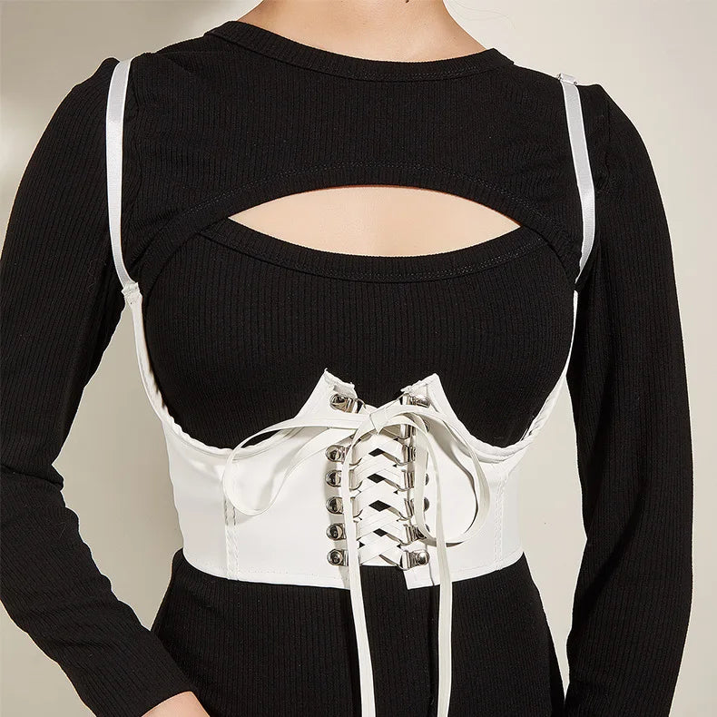 Gothic Lace Up Corset Crop Top With Waist Support For Women