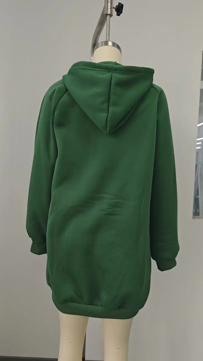 Solid Color Long Sleeve Zippered Hoodies For Women