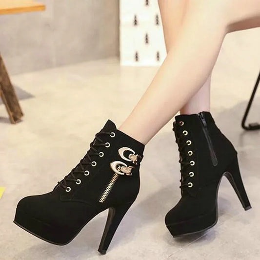 High Heel Platform Buckle Ankle Boots