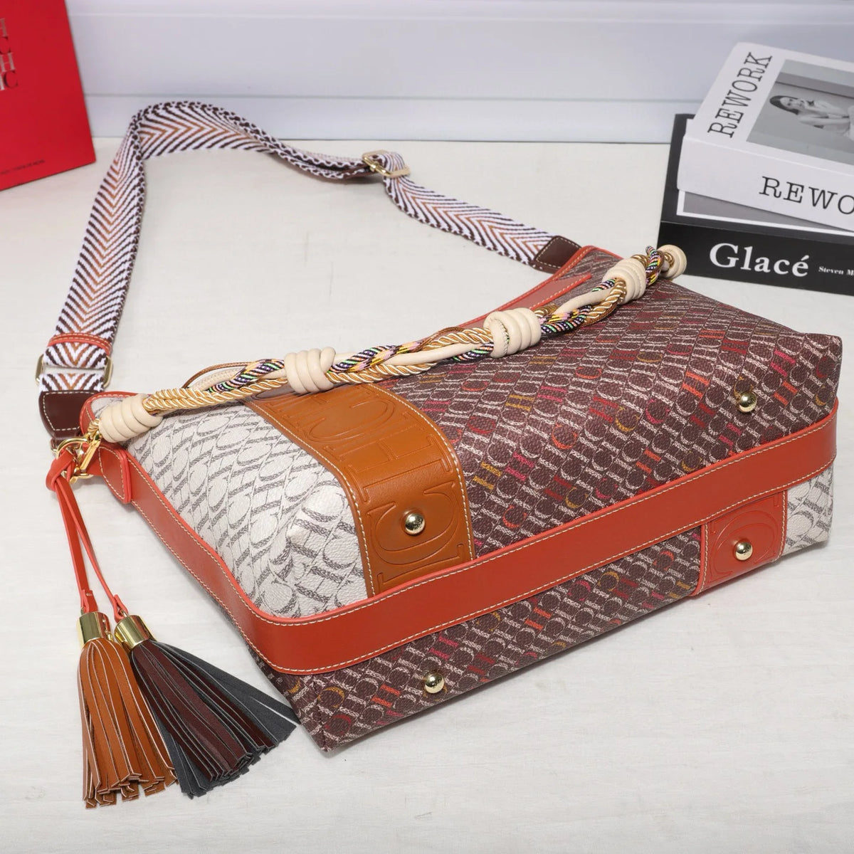 Textured Letter Print Tote And Crossbody Bag for Women