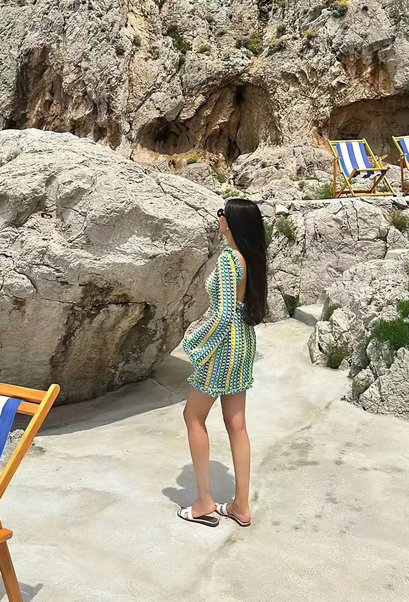 Sexy Backless Flare Sleeve Lace Knit Cut Out Party Beach Maxi Dress 2025 Summer Women Vacation Beachwear Swimsuit Cover Up A2815