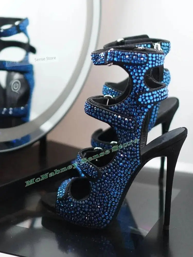 Elegant Crystal Peep Toe Sandals With Side Zipper for Women