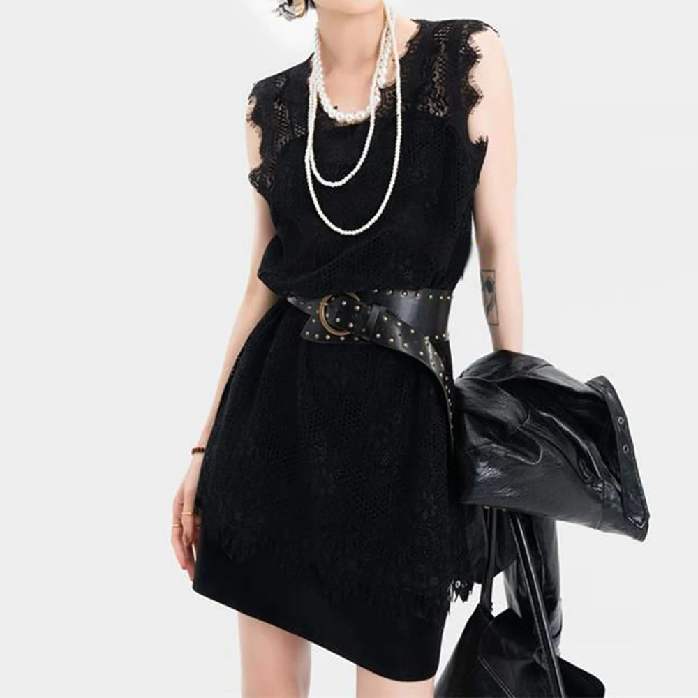 Elegant Korean Lace Suspender Midi Dress for Women