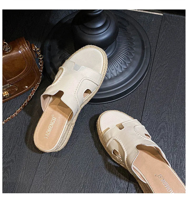 Vintage Retro Wide Strap Platform Casual Sandals For Women