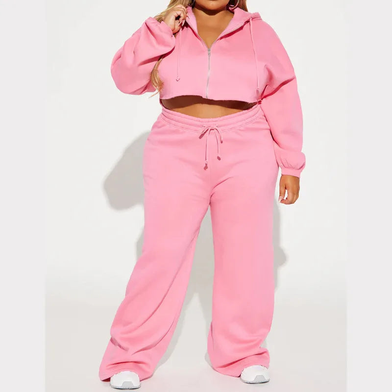 Hooded Cropped Sweatshirt And Long Pants Set for Women