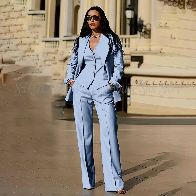 Sophisticated Slim Fit Three Piece Blazer Set For Women