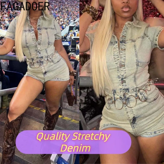 Blue High Waist Denim Romper