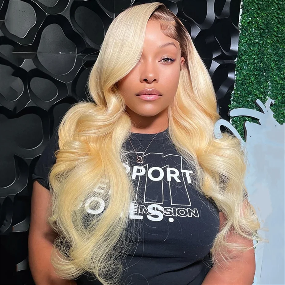 Ombre Dark Root Brazilian Lace Front Body Wave Wig For Women
