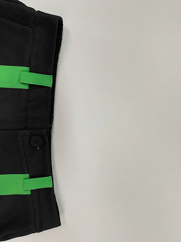 Beautyblue Fashion Woman Casual Pants Wide Leg Trousers 2025 Loose Contrast Color No Belt Pockets Black Green Bottoms Streetwear