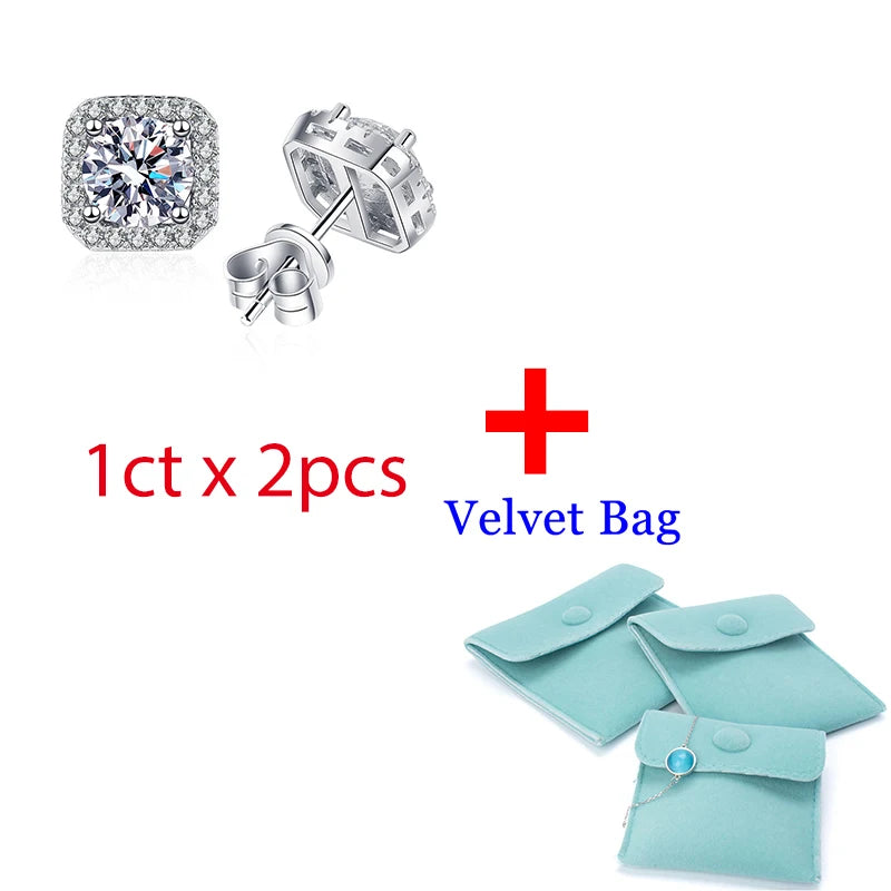 Moissanite Stud Earrings in Sterling Silver for Women