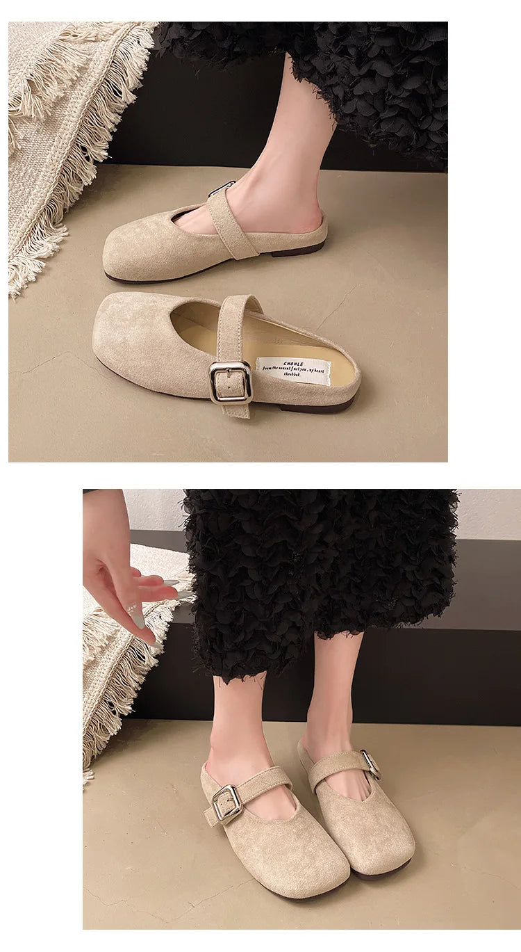Square Toe Slip On Comfortable Flat Slides For Women