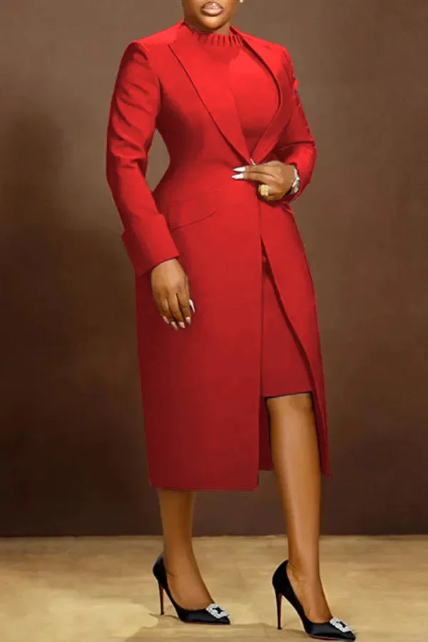 Long Sleeve Blazer and Dress Two Piece Set for Women