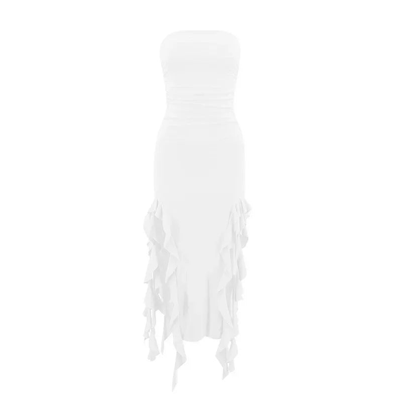 Short Dresses Womens Fashion New Sexy Spicy Girl Sleeveless Strapless Sweet Split Asymmetric Casual Party Long Dress 2025 Summer