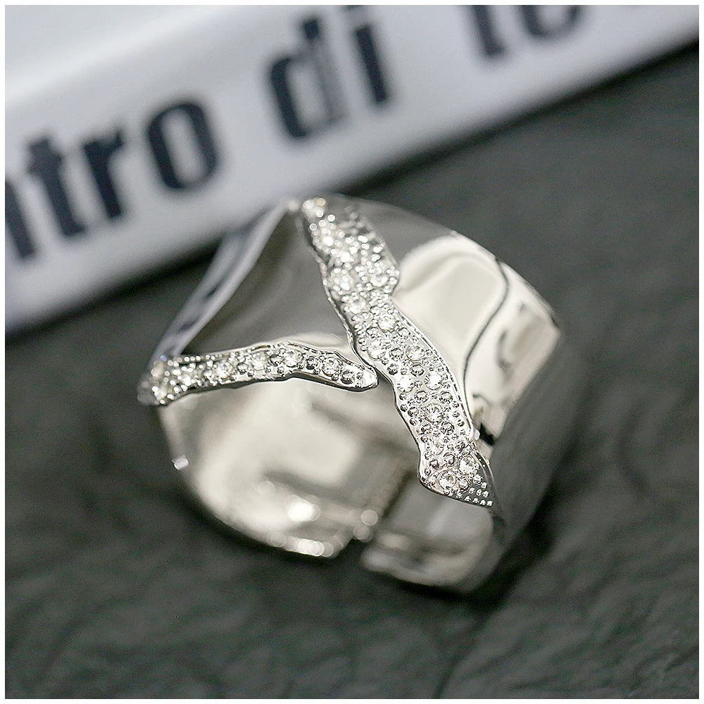 Minimalist Irregular Rhinestone Cuff Bracelet for Women