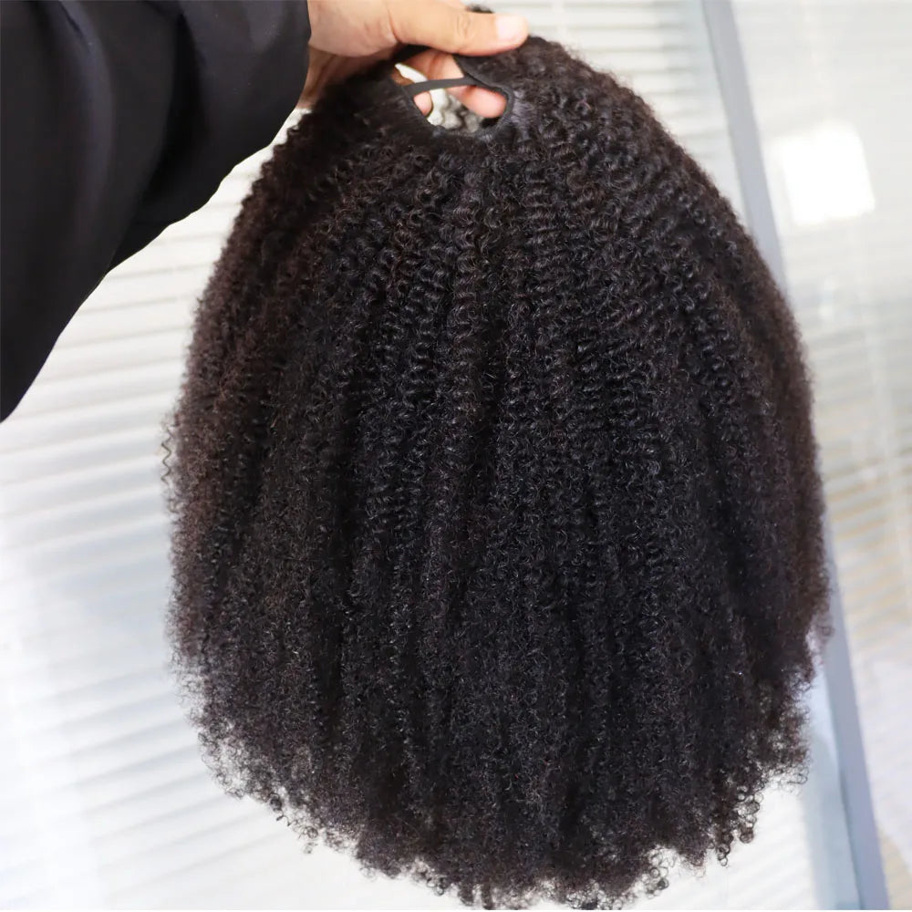 Natural 4C Kinky Curly V Part Human Hair Wig for Women