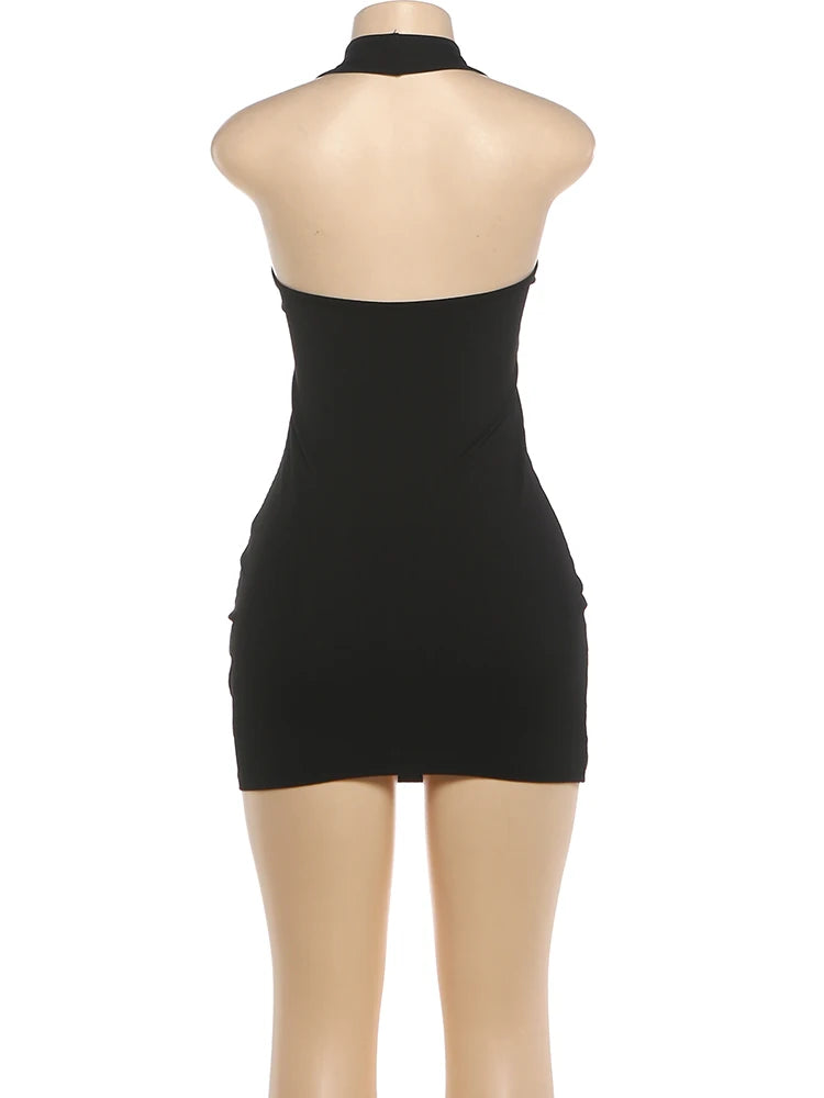 Backless Hollow Out Halter Bodycon Mini Dress for Women