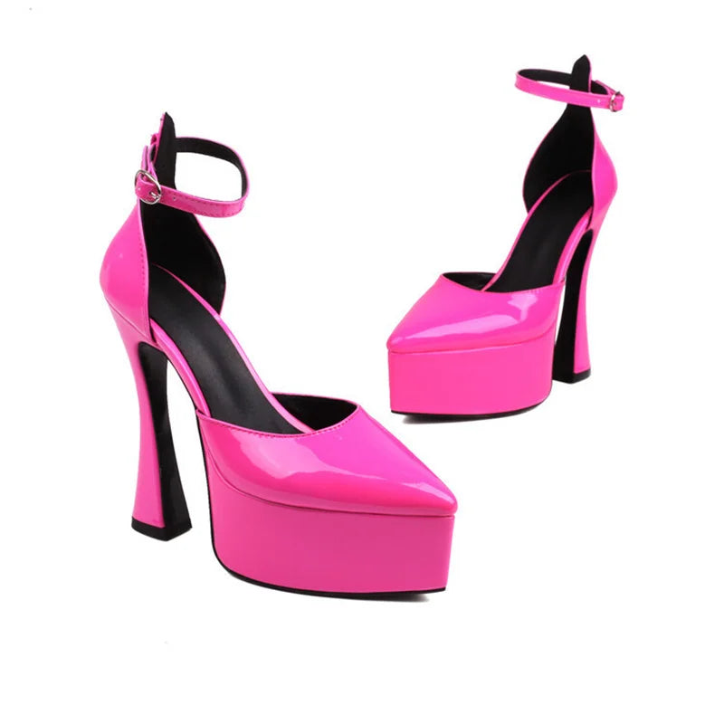 Pointed Toe Platform Heels With Ankle Strap for Women