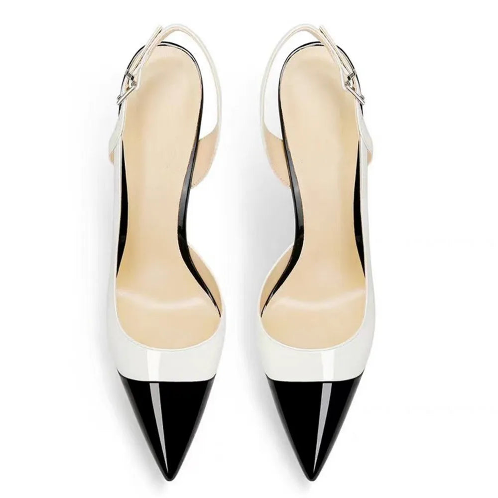 Patent Leather Pointed Toe Pumps With Rhinestone Ankle Strap for Women